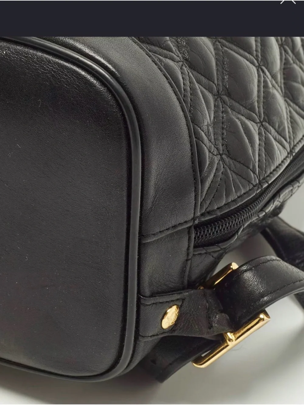 MCM Black Quilted Leather Mini Backpack with Gold Accents
